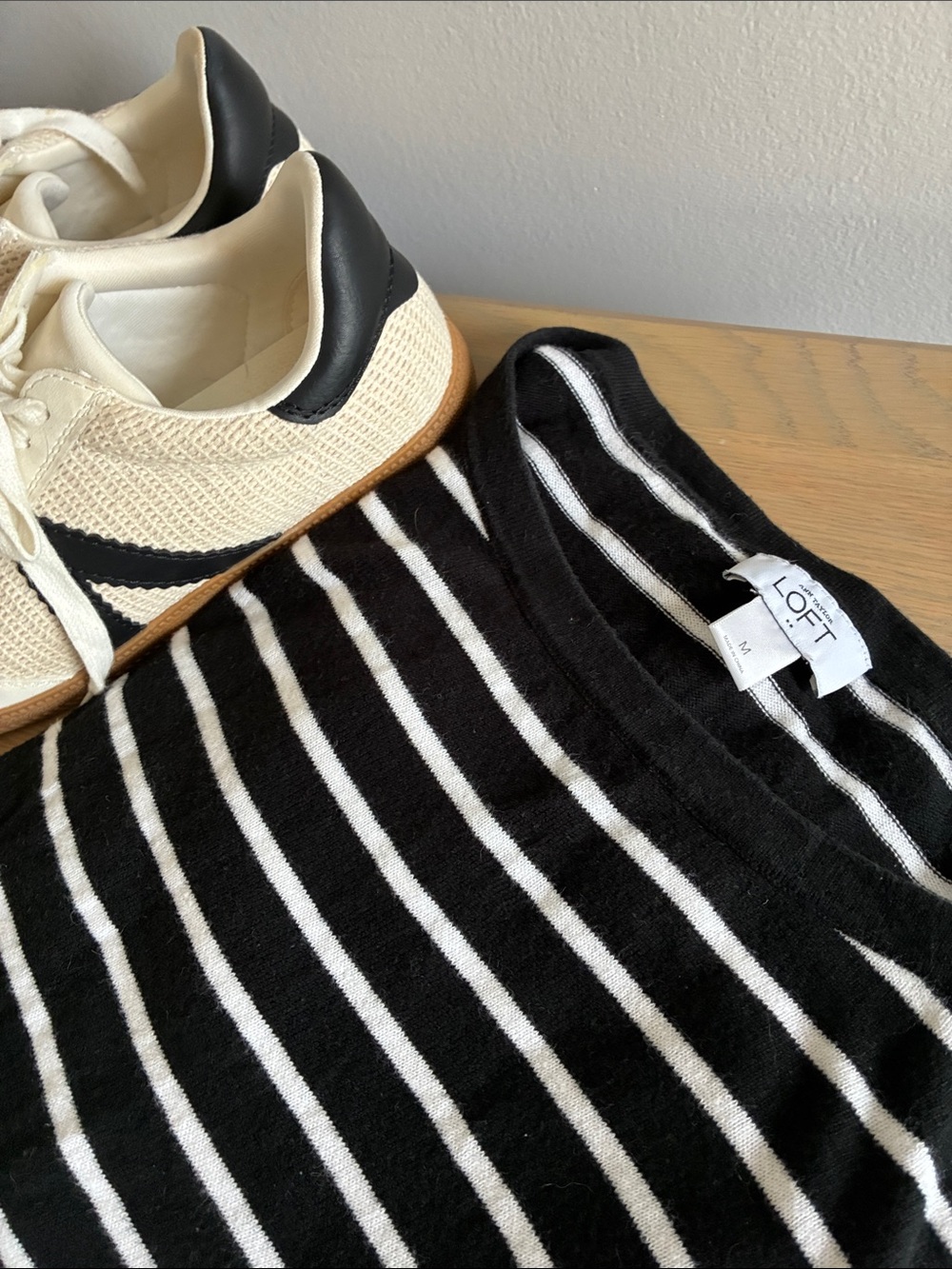 LOFT Black and White Striped Scoopneck Sweater